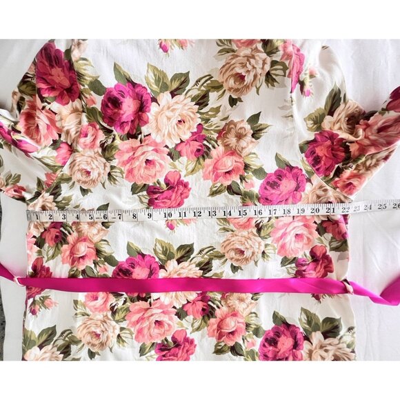 CHRISTIAN DIOR Robe Women's Size L Pink Roses VTG Made In USA for Neiman-Marcus - Picture 6 of 16